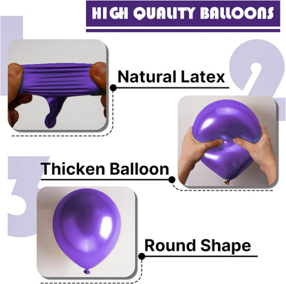 PartyWoo Metallic Purple Balloons - 140-Piece Chrome Balloon Arch Kit for Graduation & Birthday Celebrations | Various Sizes