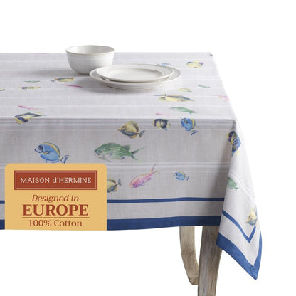 Maison d' Hermine Table Cloth Square Table 100% Cotton 60 x 60 Inches Tablecloth Reusable Decorative for Dining Kitchen Room Farmhouse Home Gifts for Mothers Day Spring Summer - Poisson