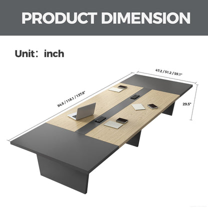 Nuipesn 95" Rectangular Conference Table, Seats 8-10, Built-in Power Outlets & USB Charging Ports, Cable Management, 2-Inch Thick Top, Oak/Grey