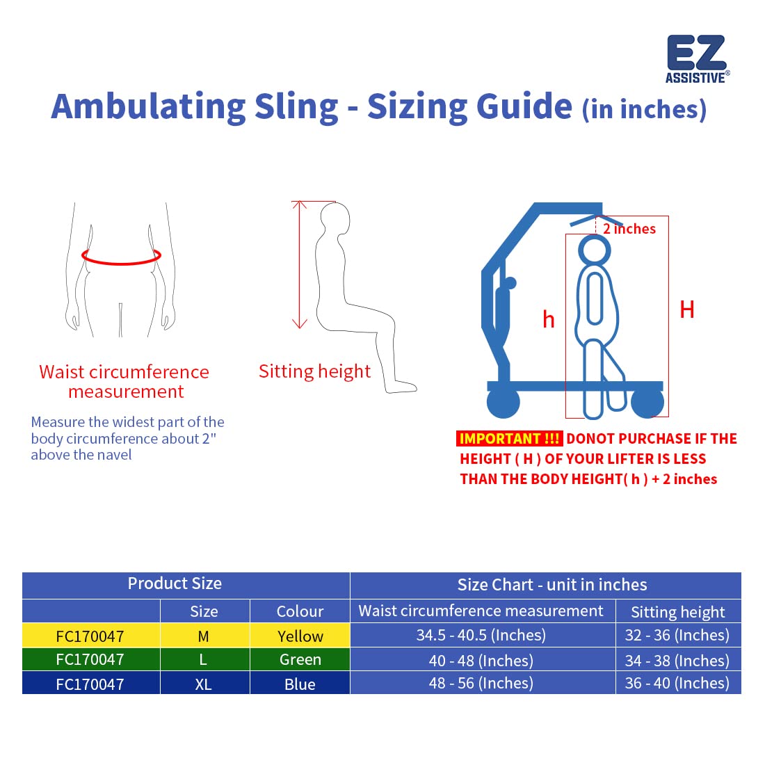 EZ Assistive Ambulating Walk Sling for Patient Standing and Walking Training & Patient Lift Aid or Walking Aids Reusable and Washable (Extra Large)