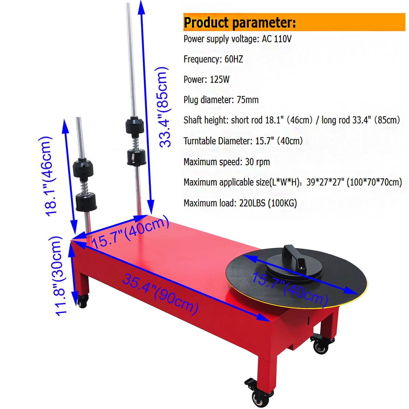 INTBUYING 110V Electric Stretch Film Wrapping Machine Adjustable Speed Wrap-Around Film Baler Double Shaft Dispenser Maximum Speed 30 RPM