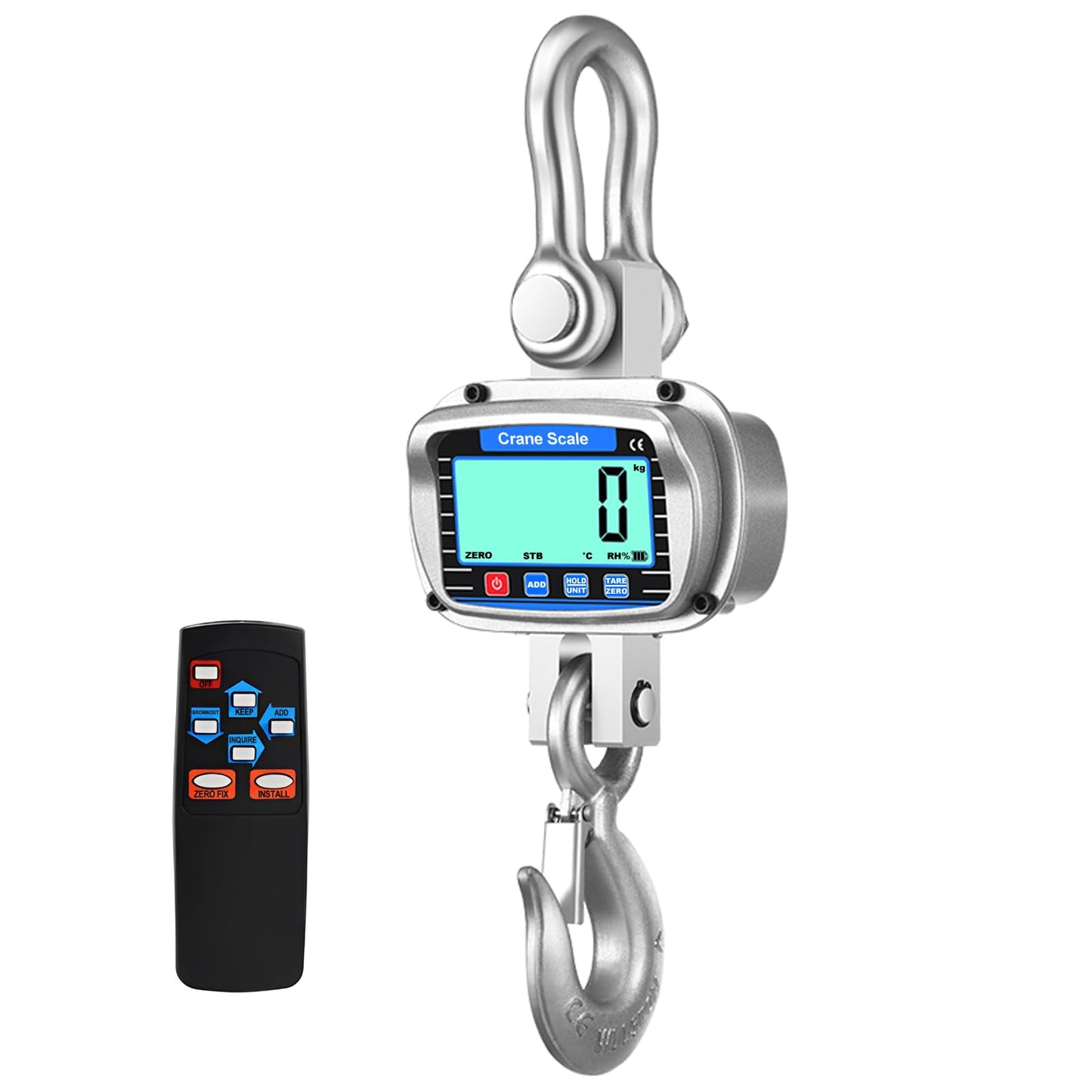 Digital Crane Scale 11000 lbs/5000kg/5T Measurable Temperature and Humidity Industrial Heavy Duty Hanging Scale with Remote Control LCD Screen for Construction, Factory, Farm(Silver)