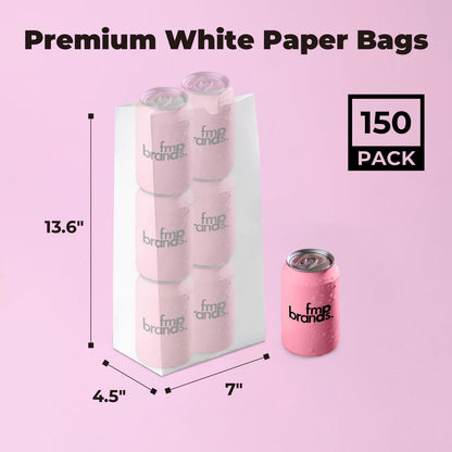 Fit Meal Prep 150 Pack 12 lb White Paper Lunch Bags, 13 x 7 x 4.5" Durable Paper Bags Bulk for Packing, Delivery, Take Out, Grocery, Retail Shopping, Premium Sack for Snacks, Bakery