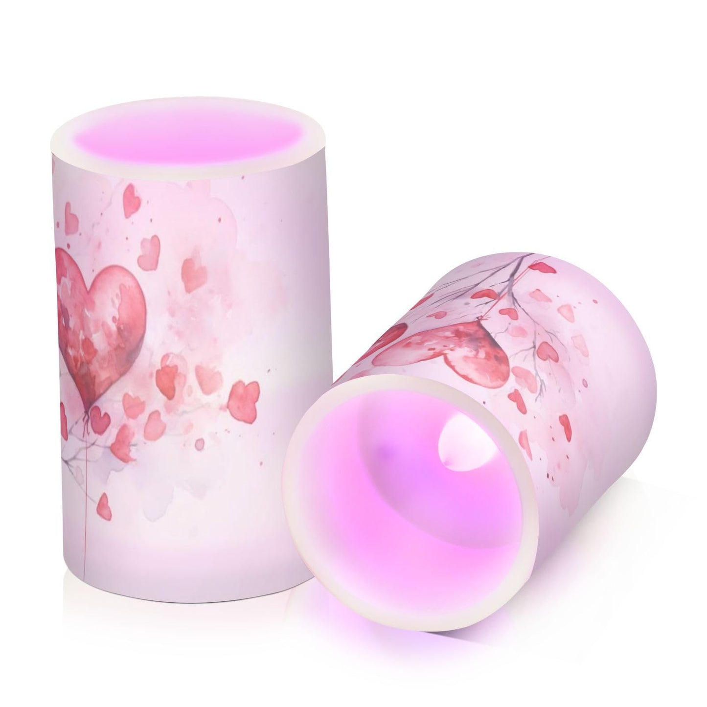 ALAZA Pink Hearts Flickering Flameless Candles Battery Operated with Remote Timer,Tea Light Candles LED Pillar Votive Candles Set of 2