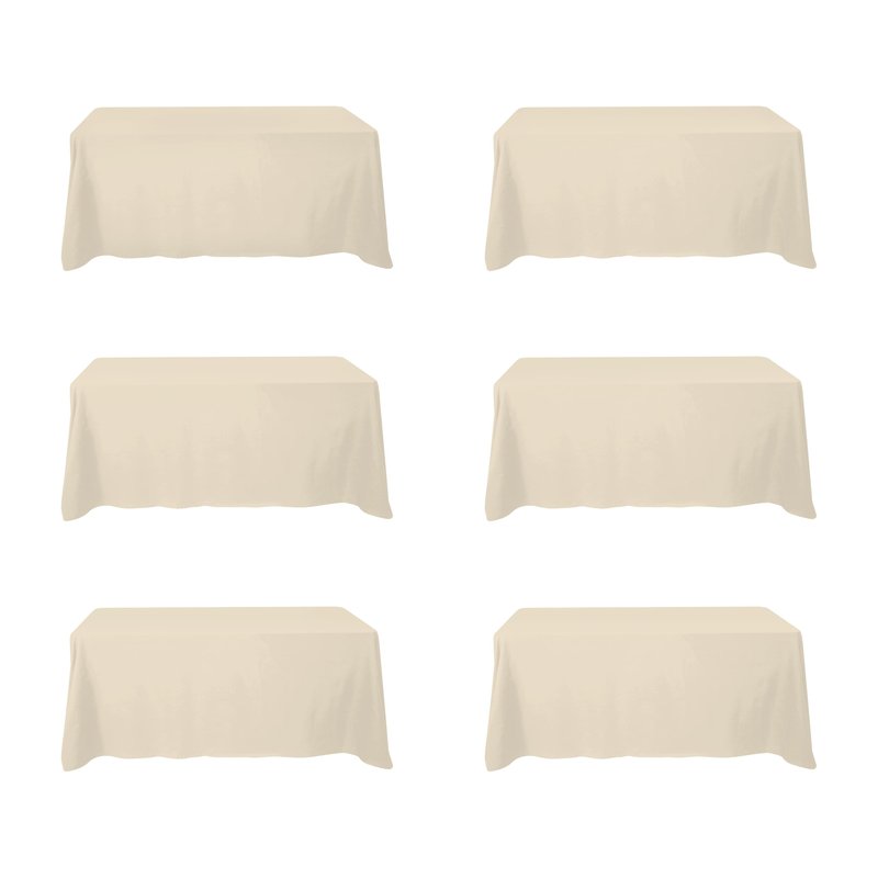 BRILLMAX 6 Pack Beige Tablecloths 90 x 132 Inch for 6ft Rectangle Tables - 150 GSM Polyester Fabric, Floor Length Drop, Water, Stain & Wrinkle Resistant Cloth Cover for Wedding Reception Banquet