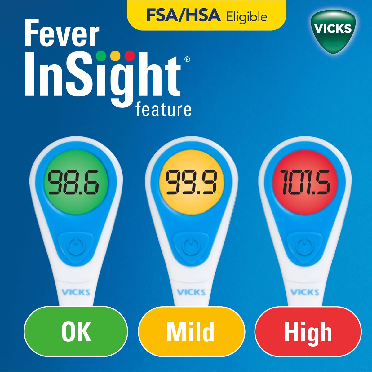 Vicks SpeedRead Digital Thermometer with Color-Coded Temperature Readings, Use as Oral Thermometer, Baby Rectal Thermometer or Under The Arm, Water Resistant, FSA and HSA Eligible
