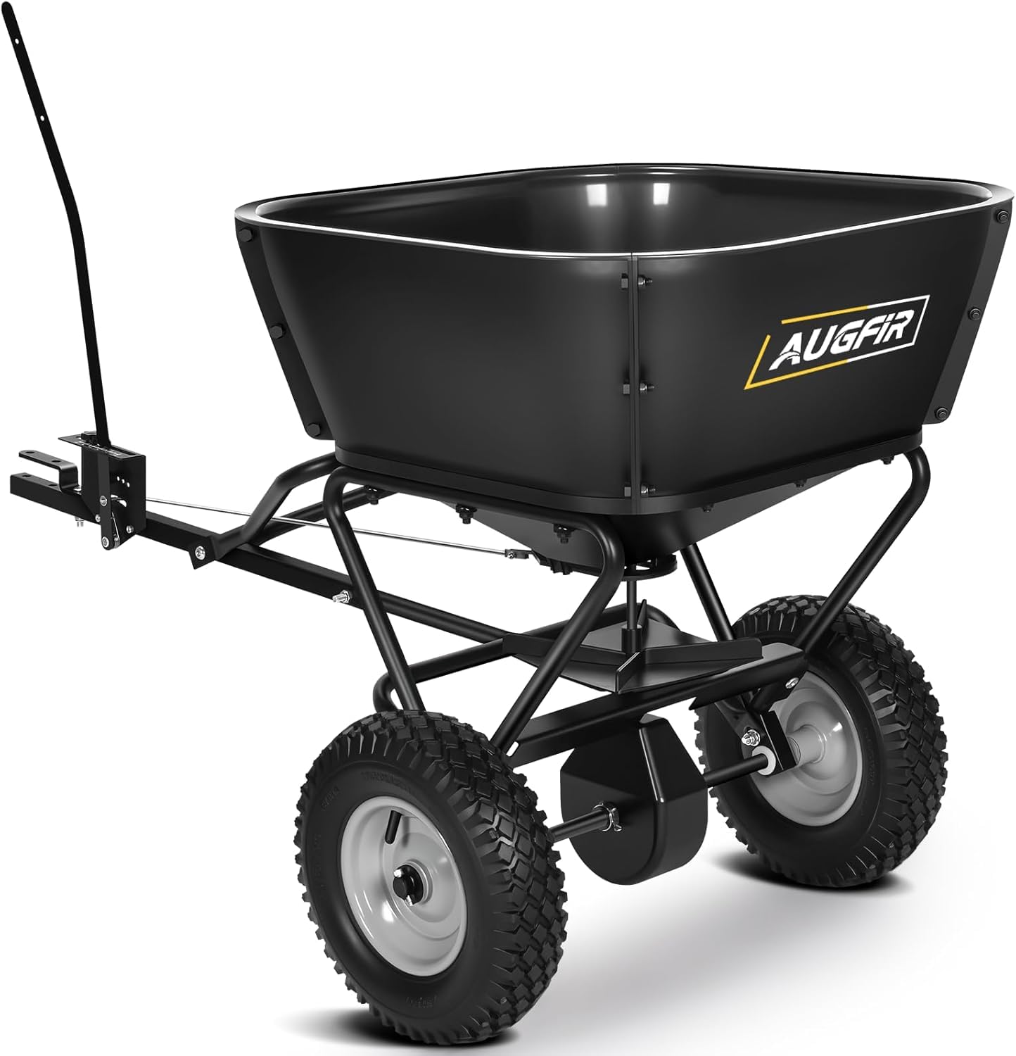 AugFir Tow Behind Broadcast Spreader, 130 LBS Capacity Lawn Fertilizer Spreader for Riding Mower, ATV, UTV & Tractor, 12 FT Spread Width Pull Behind Spreader Seeder for Grass Seed, Salt, Ice Melt