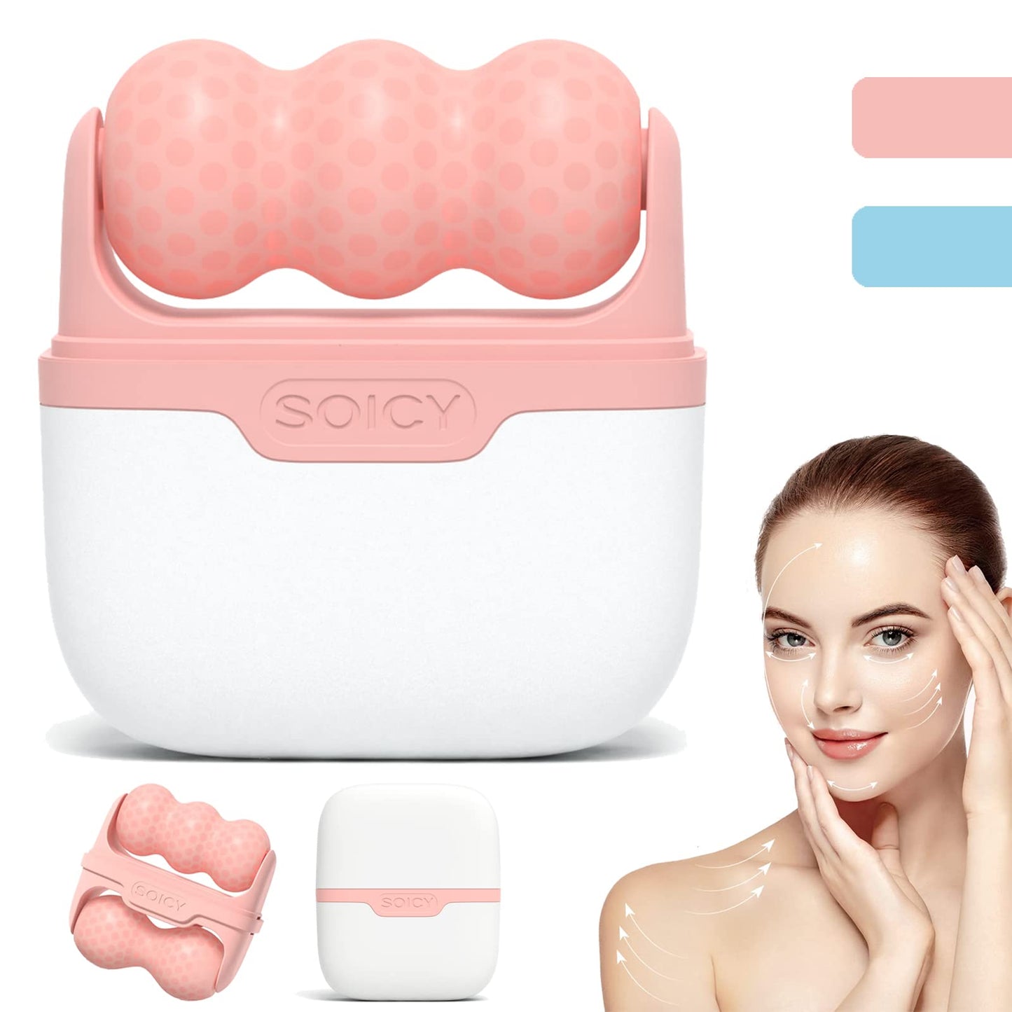 Leeshine Ice Roller for Face and Eyes - Facial Skin Care Tools with 2 in 1 Roller and Travel Case to Reduce Puffiness and Relief Migraine, Pain. Women Gift (Pink)