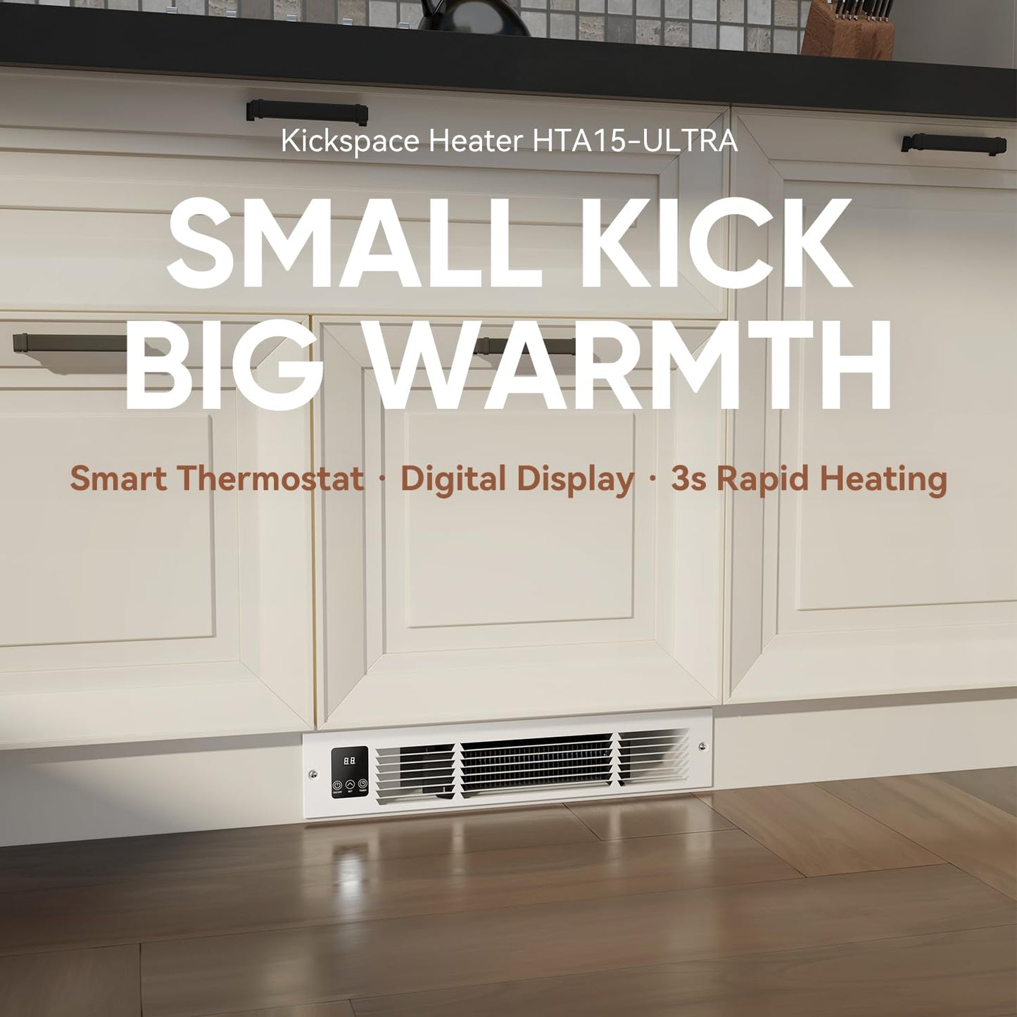 AIREPUSH Electric Kickspace Heater with Built-In Thermostat and Timer, 1500W Plinth Heater HTA15-ULTRA for Cabinet Kickspaces, Vanities and Stairways, White