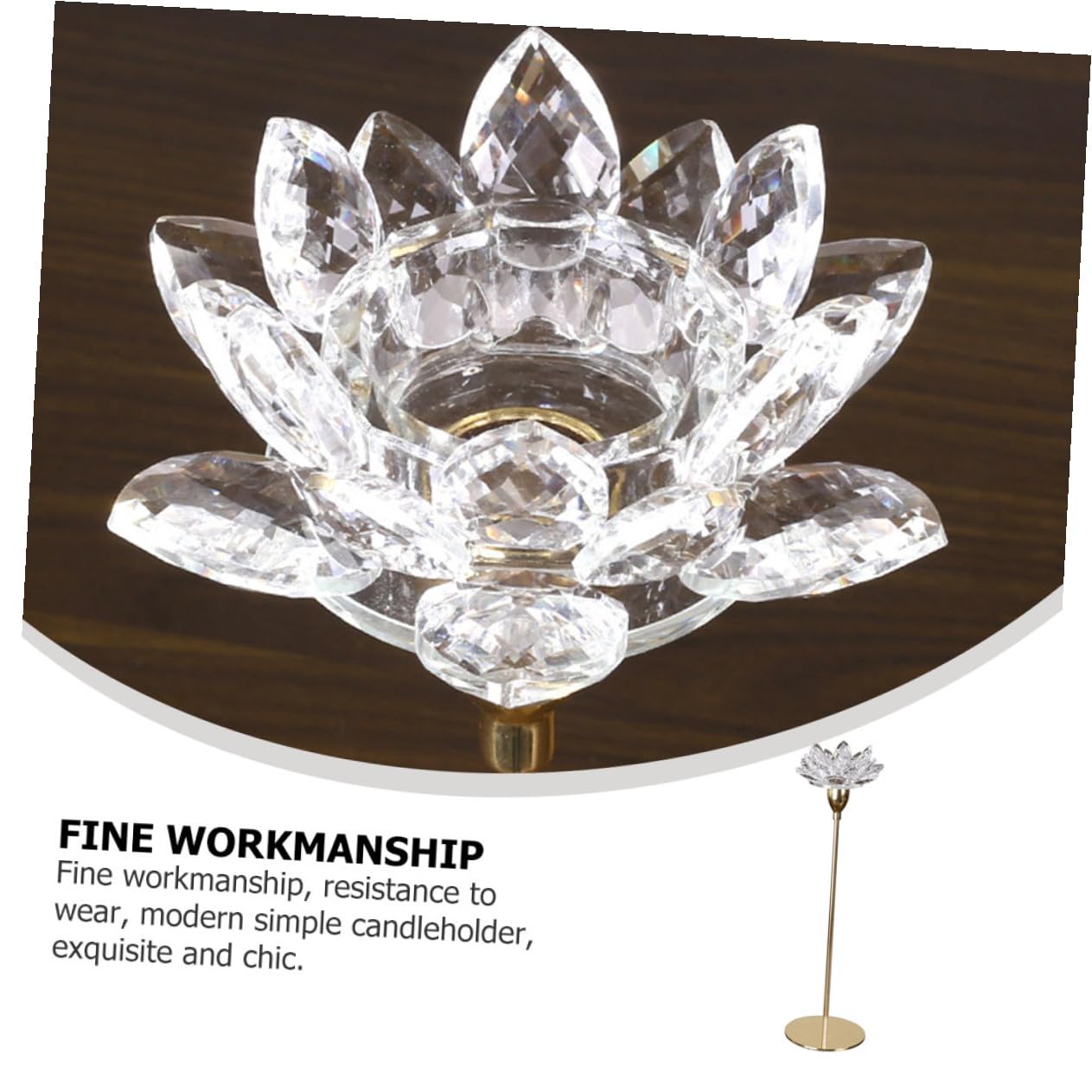 JEWEDECO Crystal Lotus Candle Stand Small Simple Metal Candlestick Decorative Candleholder for Wedding and Dining Room Candlelight Dinner Table Centerpiece