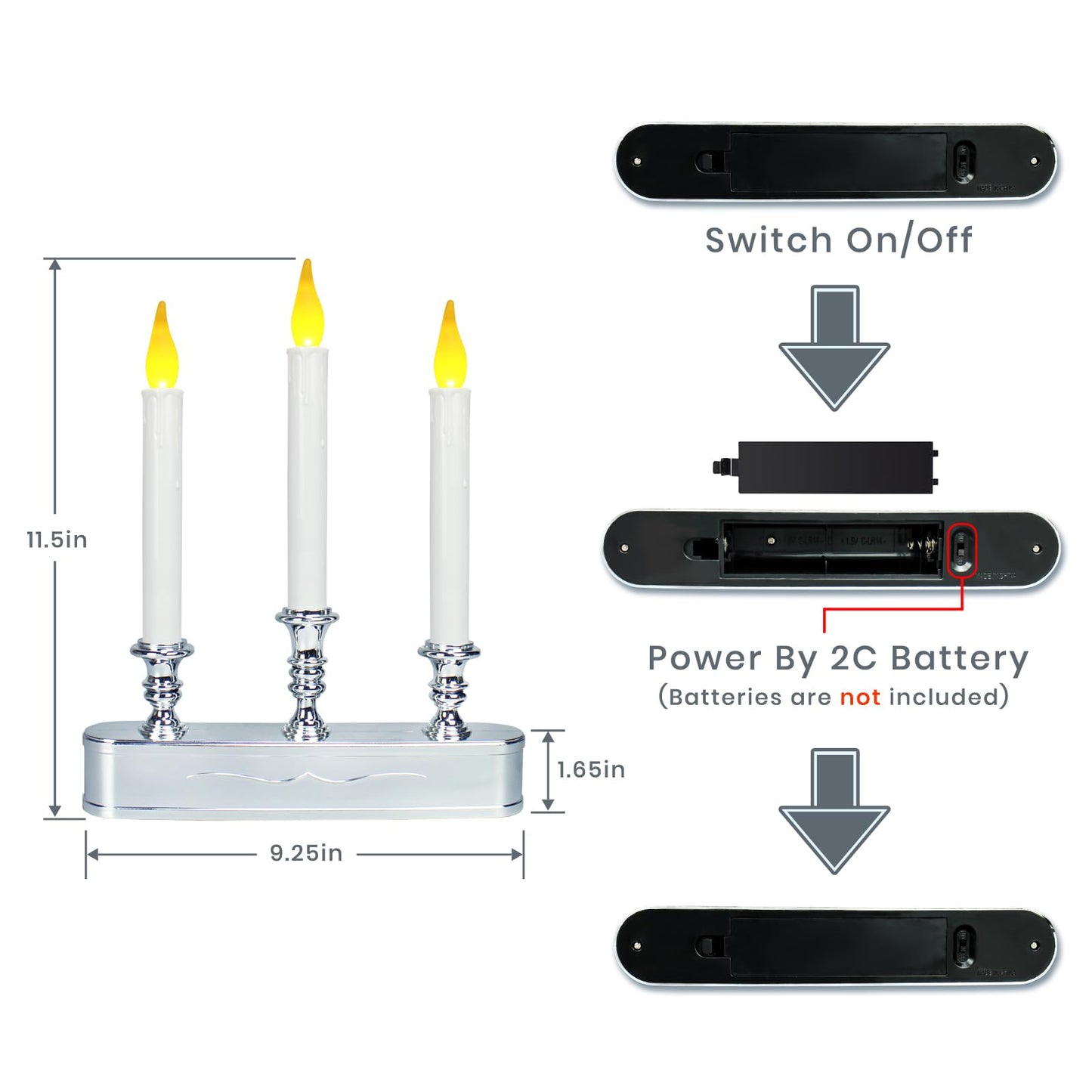 Window Candles Battery Operated with Timer 8 Hours on and 16 Hours Off Led Warm White with Flicker Flame