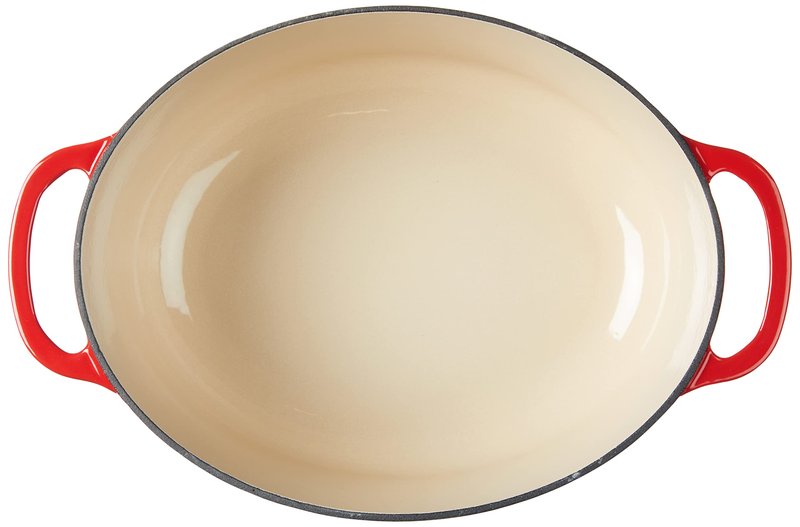 Lodge 7 Quart Enameled Cast Iron Oval Dutch Oven with Lid – Dual Handles – Oven Safe up to 500° F or on Stovetop - Use to Marinate, Cook, Bake, Refrigerate and Serve – Red