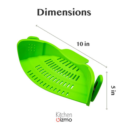 Kitchen Gizmo Snap N' Strain Clip On Strainer for Pots and Pans - Collapsible Silicone Pasta Strainer and Kitchen Gadget for Cooking - Easy to Use, Heat Resistant and Space Saving Colander - Green