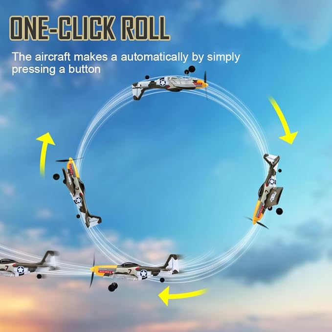 P51 RC Plane for Adults Kids 4 Channel Remote Control Airplane with Aileron/Rudder/Elevator/Gyro Aerobatic Mustang Fighter Glider with 3 Modes Stabilization System Easy Learning to Fly