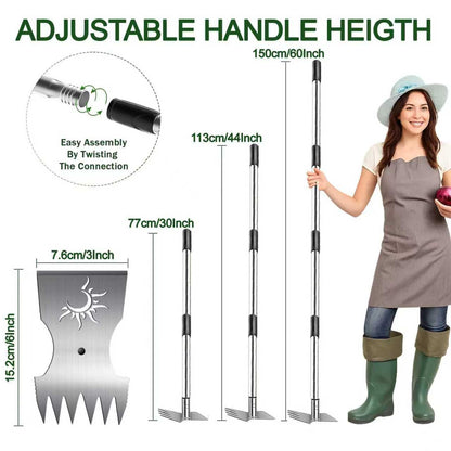 Weed Puller Tool with Long Handle, 60inch Manual Weed Puller Tool,2 in 1 Hand Weed Rake,Heavy Duty Garden Hoe,Uprooting Weeder Remover for Garden (Chrome(Stainless Steel), 60" Long Handle)