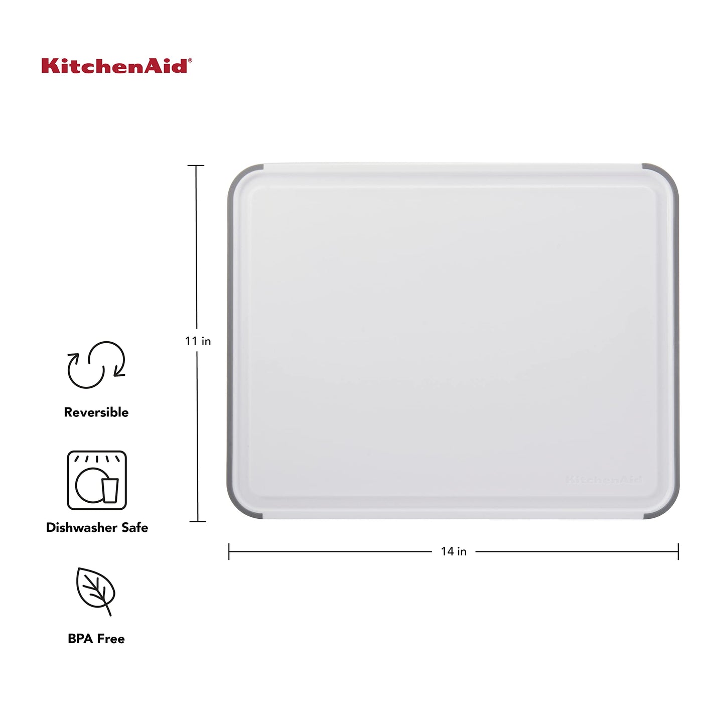 KitchenAid Classic Cutting Board with Perimeter Trench and Non Slip Edges, Dishwasher Safe, 11 inch x 14 inch, White and Gray