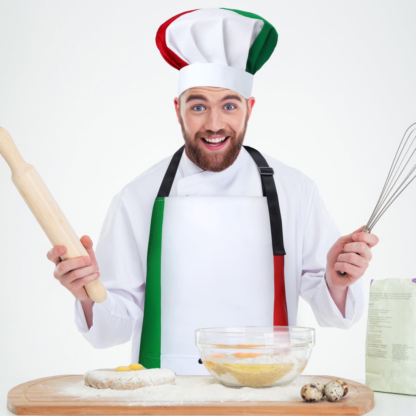 Toulite 4 Pcs Italian Themed Party Decorations Chef Costume Set Italian Style Chef Hat and Apron for Women Men Costume Photo Booth Props Party Supplies