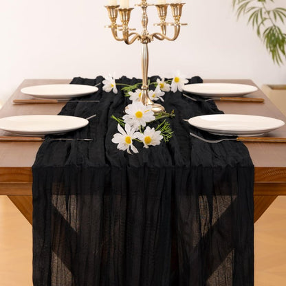 Socomi 3pcs Black Summer Cheesecloth Table Runner Boho Rustic Gauze 120 inch 10FT Cheese Cloth Sheer Runner for Wedding Party Baby Shower Birthday Home Decor Holiday Decorations