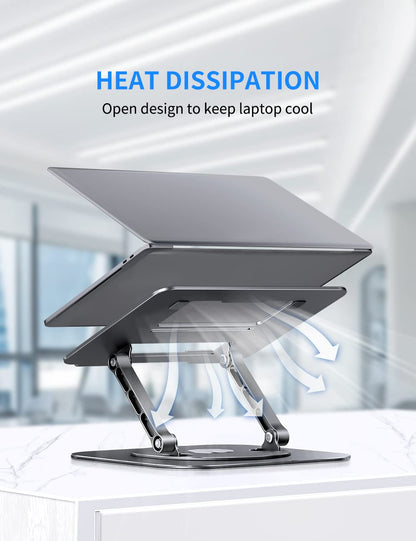 Adjustable Computer Stand with 360 Rotating Base, Ergonimic Foldable Laptop Riser for Desk Compatible with MacBook Pro/Air Notebook up to 16 Inches, Silver