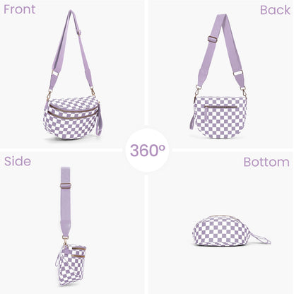 Checkered Crossbody Bum Bags for Women Nylon Checkered Purse Checkerboard Fanny Pack