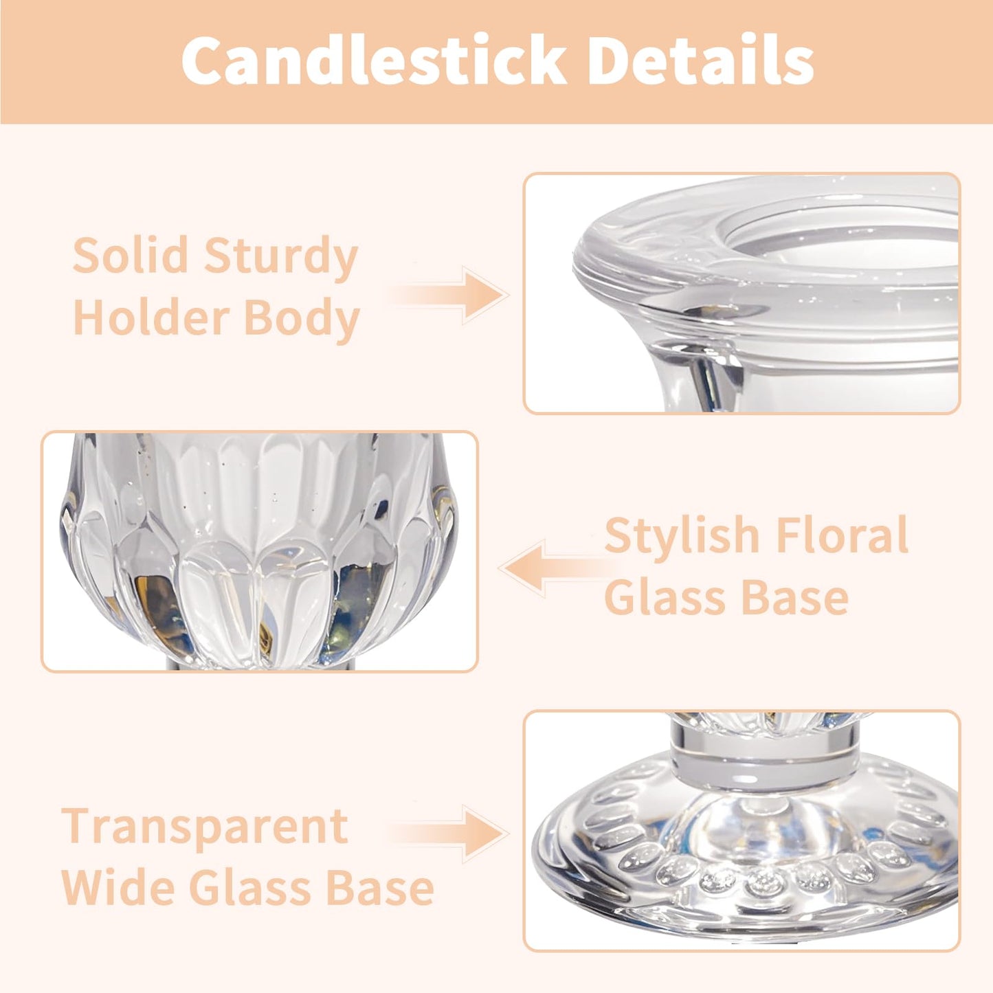 CHILL RECIPE Hurricane Glass Candle Holders-Set of 6 Tall Taper Candle Holder with 14” Tall Clear Cylinder Covers for Wedding Table Centerpiece Home Decor (Floral Base+Clear Chimney)