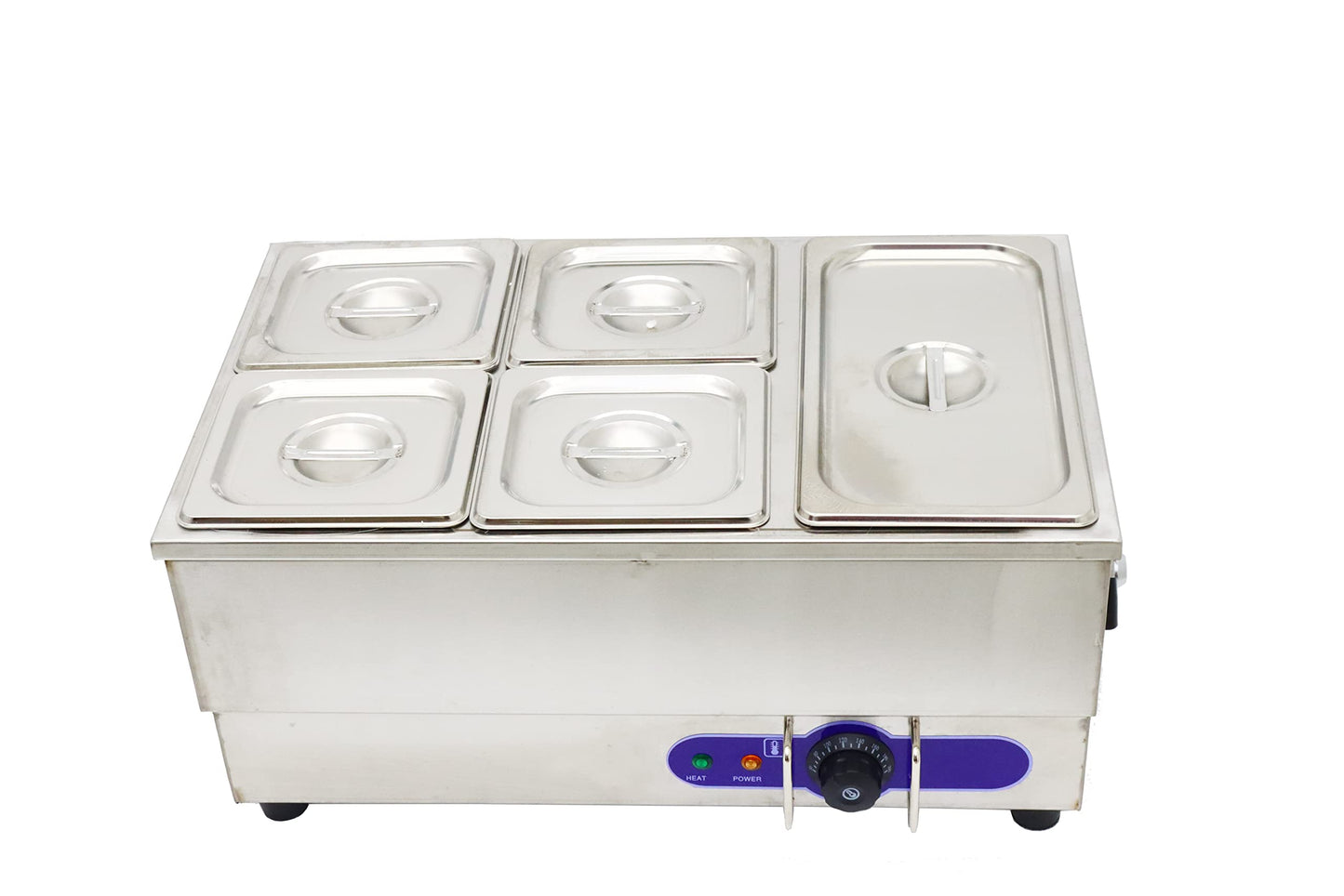 INTSUPERMAI 5 Pots Electric Commercial Food Soup Warmer Canteen Buffet Steam Heater Stainless Steel 110V 1500W 1/6 GN x4+1/3GN x1 6 inch deep Adjustable Temp Restaurants, Catering and Parties