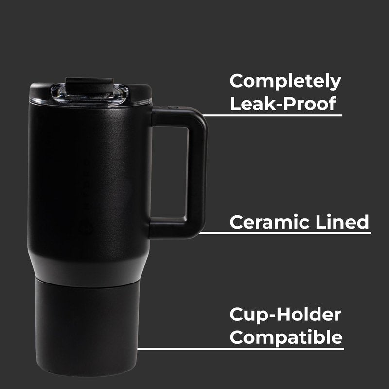 HydroJug Coffee Traveler 20 oz - Leak-Resistant, Ceramic-Lined Insulated Travel Coffee Mug for Hot or Cold Drinks with Flip Lid & Handle, Dishwasher Safe Coffee Tumbler, Black