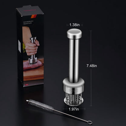 BQWII Stainless Steel Meat Tenderizer Tool with 21 Sharp Needles - A Meat Tenderizer Mallet for Chicken and Beef, Durable Meat Mallet Hammer, Easy-Grip Meat Hammer Tenderizer