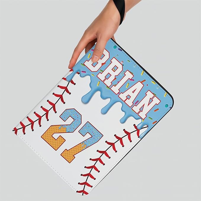 Personalized Ice Cream Drip Baseball Card Binder with Name &amp Number – Zipper Trading Card Album with Handle – Collector Case for Players &amp Fans (Ice Cream Drip Art #1)