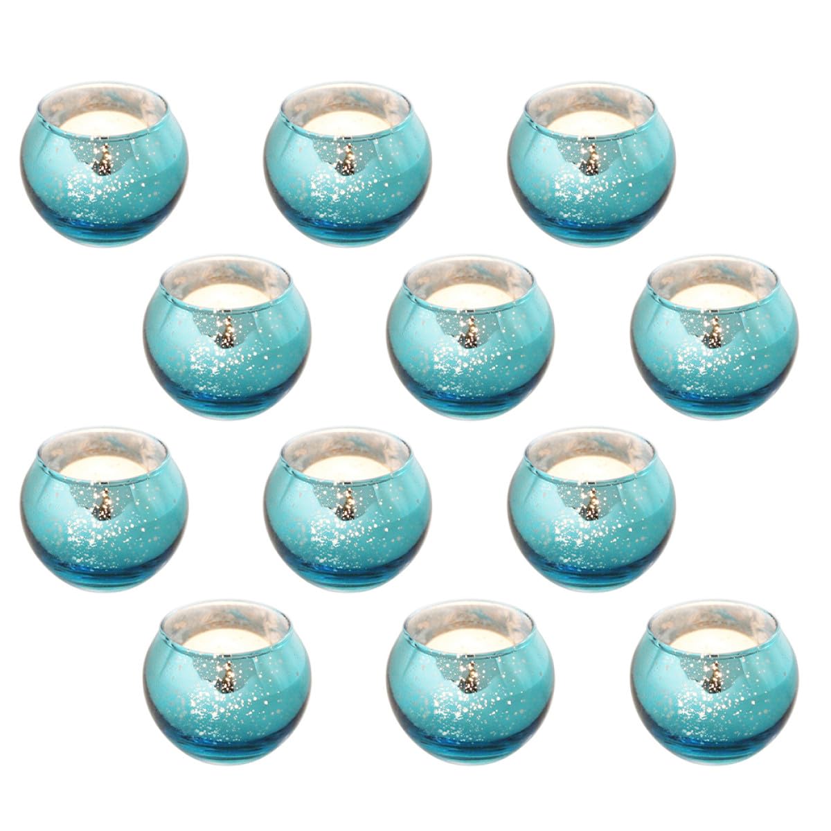 ZUNOXAZ 12pcs Blue Speckled Glass Candleholders Decorative Tealight Holders Small Round Cups for Residential and Hospitality Table Centerpiece