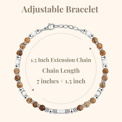 Stainless Steel Stone Adjustable Boho Stackable Womens Beaded Bracelets for Women Trendy Jewelry Stack Cute Health Dainty Waterproof Woman Ladies Colorful Bangle Women's Silver Link Bracelets for Women Non Tarnish A Bohemian Charm Silver Bead Bracelet for