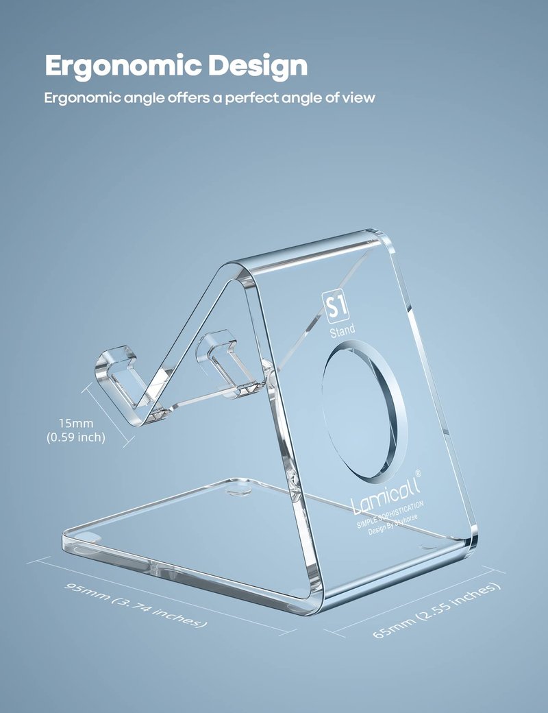 Lamicall Cell Phone Stand, Desk Accessories - Clear Office Cell Phone Holder, Acrylic Phone Stand, Desktop, Acrylic Office Desk Decor Accessories, Suitable for iPhone, 4-8'' Phone, Gifts