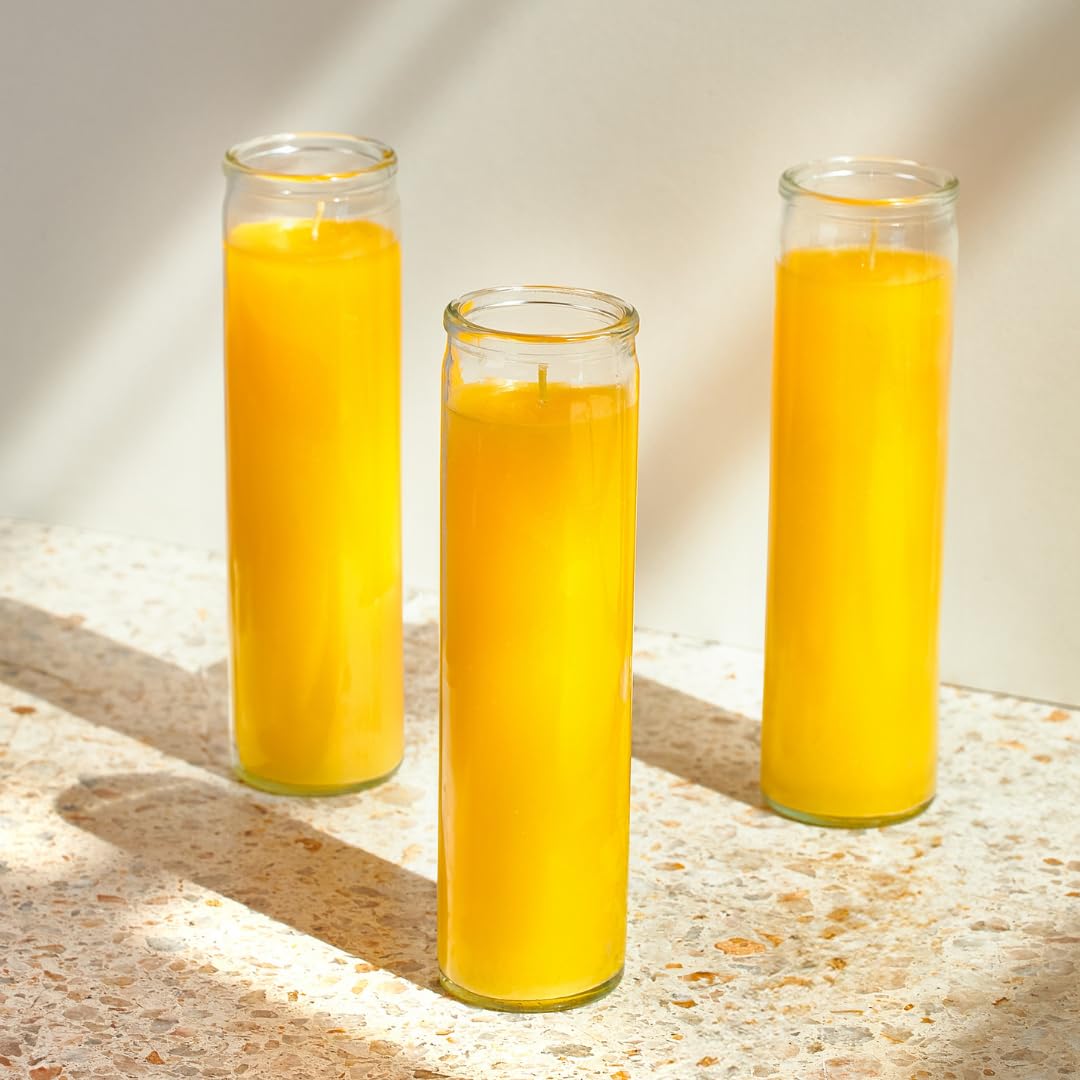 Simply Soson 2x8 inch Yellow Devotional Candles in Glass Jar - 3 Pack - 90 Hours – Prayer Candle - Tall Pillar Candles for Religious, Memorials, Party Decor