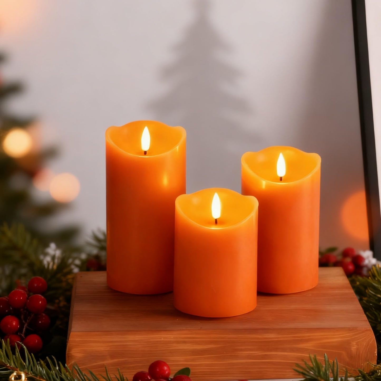 Girimax Burnt Orange Flameless Pillar Candles with Remote, LED Wax Candles Flickering Table Centerpiece Decor Set of 3