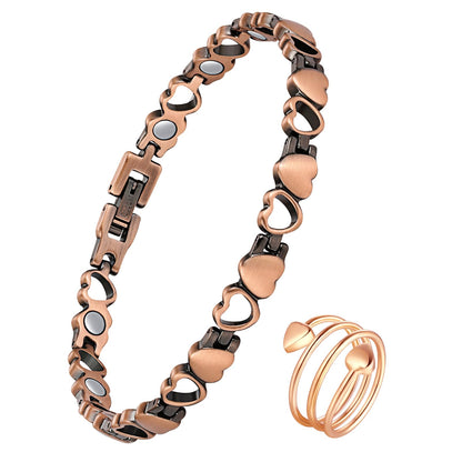 Jeracol Copper Bracelets & Ring for Women, 99.99% Pure Copper Magnetic Bracelets with Effective Neodymium Magnets, Adjustable Jewelry Gift with Sizing Tool