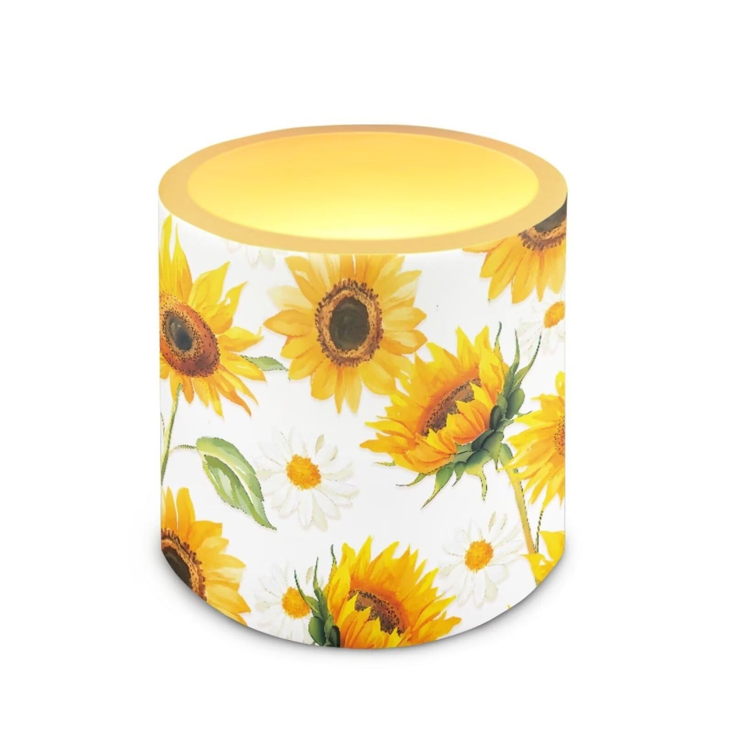 NETILGEN 3 inch Flickering Color Changing LED Candles Set of 4 Flameless Eletric Pillar Candles with Remote Timer Control Home Party Decor Yellow Sunflower Print