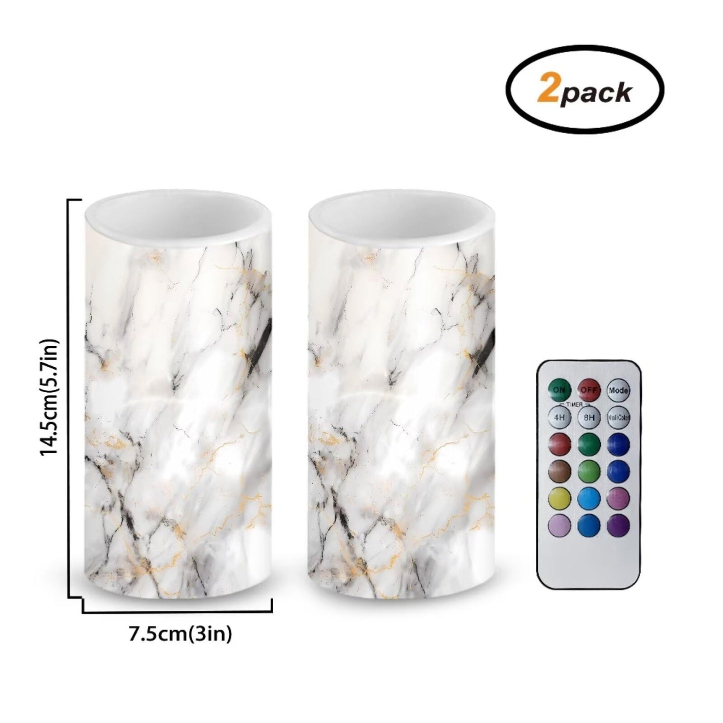 NETILGEN Flameless Candles LED Candles Electric Pillar Candles with Remote Timer Control Long Lasting for Indoor Outdoor Table Centerpiece Home Decoration Set of 2, White Grey Marble
