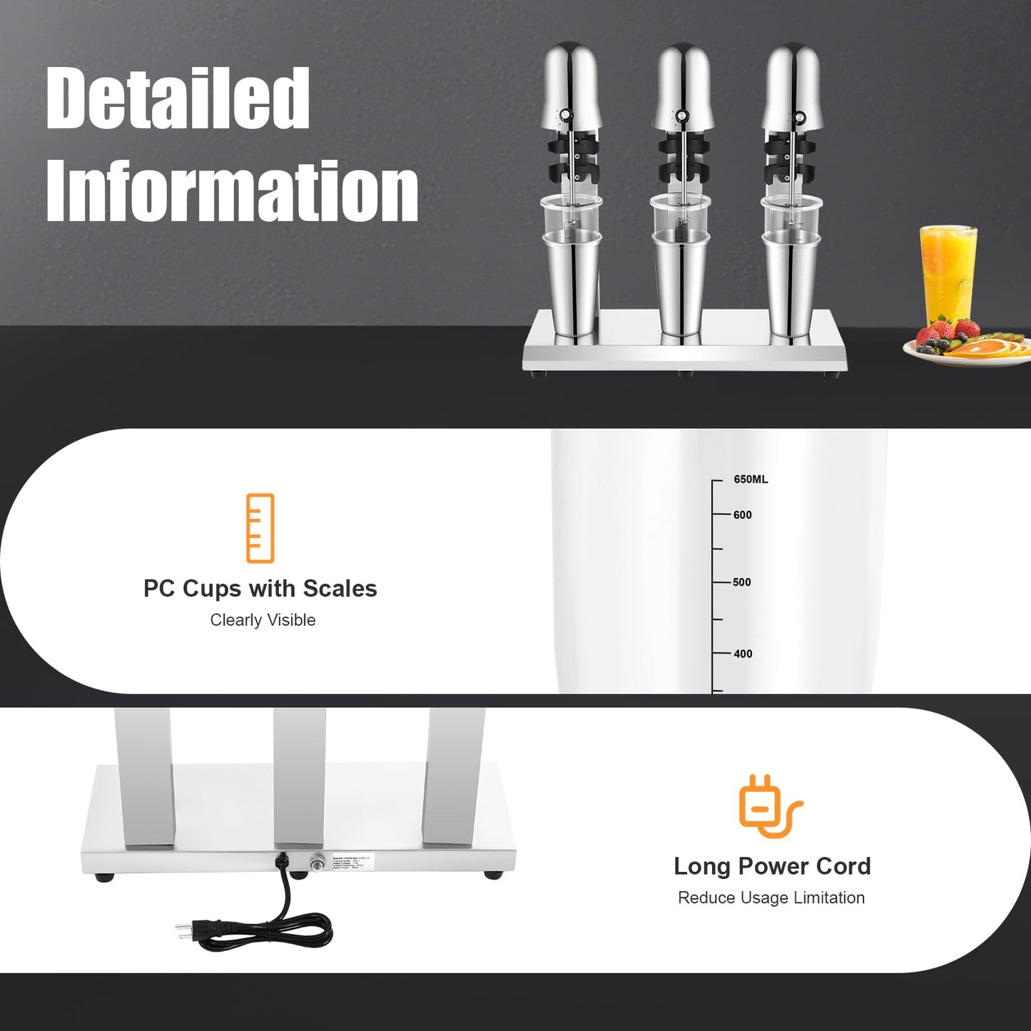 3-Head Commercial Drink Mixer, Milkshake Maker, Stand Mixer for Cocktail Maker Machine, 180W Powerful Motor with 18,000 RPM, Stainless Steel Heavy-Duty Blender for Milkshake, Fruit Smoothie, Milk Tea