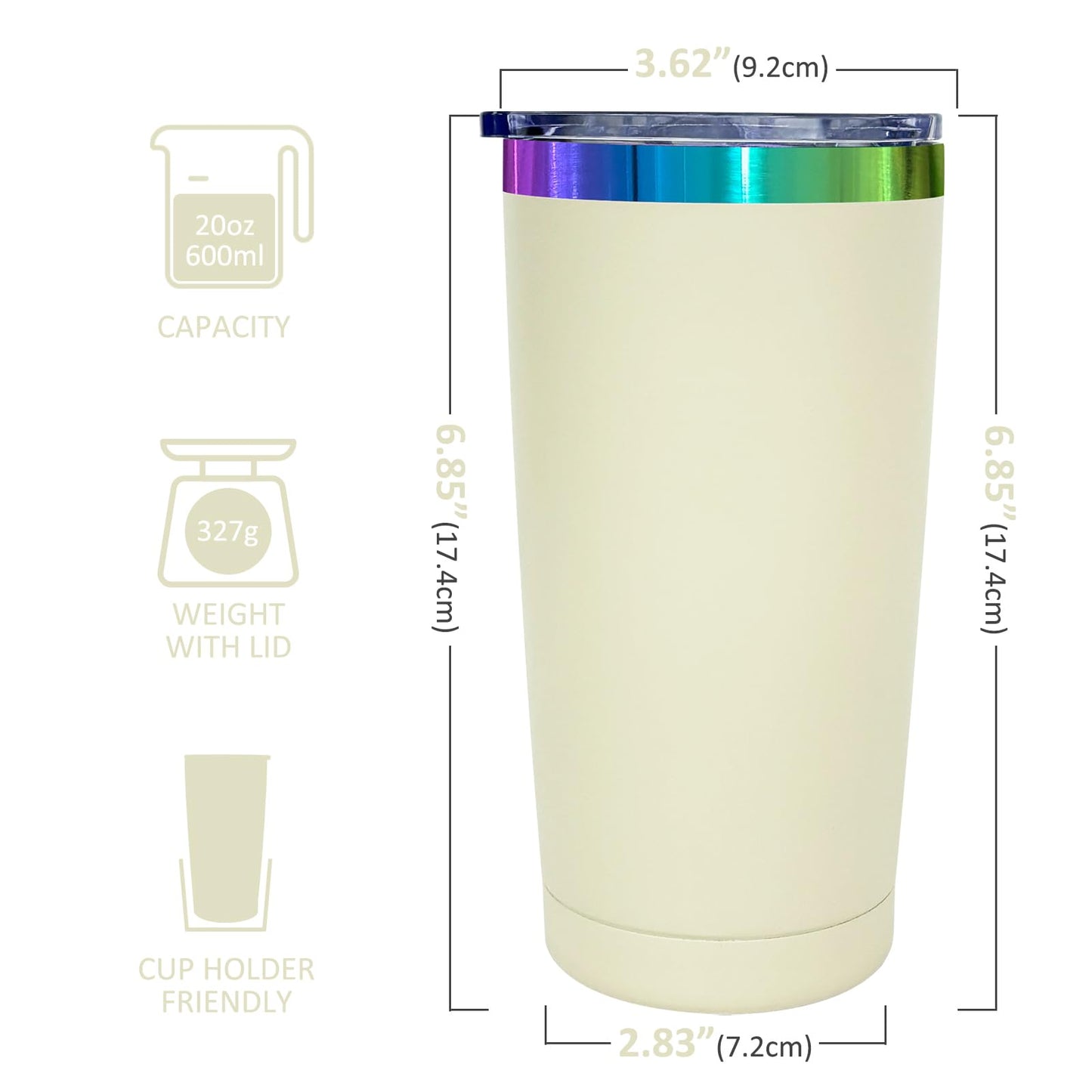 20 oz Stainless Steel Tumbler with Lid and Straw Double Wall Vacuum Insulated Coffee Mug Powder Coated Cup for Hot and Cold Drinks (White,6 pack)