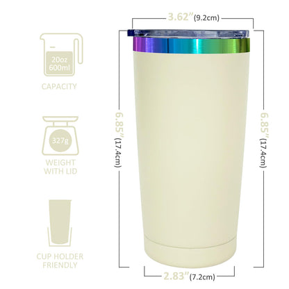 20 oz Stainless Steel Tumbler with Lid and Straw Double Wall Vacuum Insulated Coffee Mug Powder Coated Cup for Hot and Cold Drinks (White,6 pack)