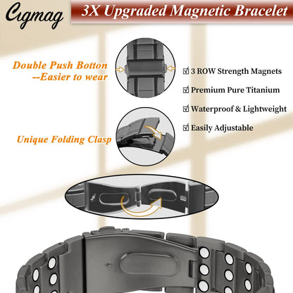 Cigmag 3X Magnetic Bracelets for Men Upgrade Folding Clasp Titanium Bracelet & Copper Ring Adjustable Set with Sizing Tools