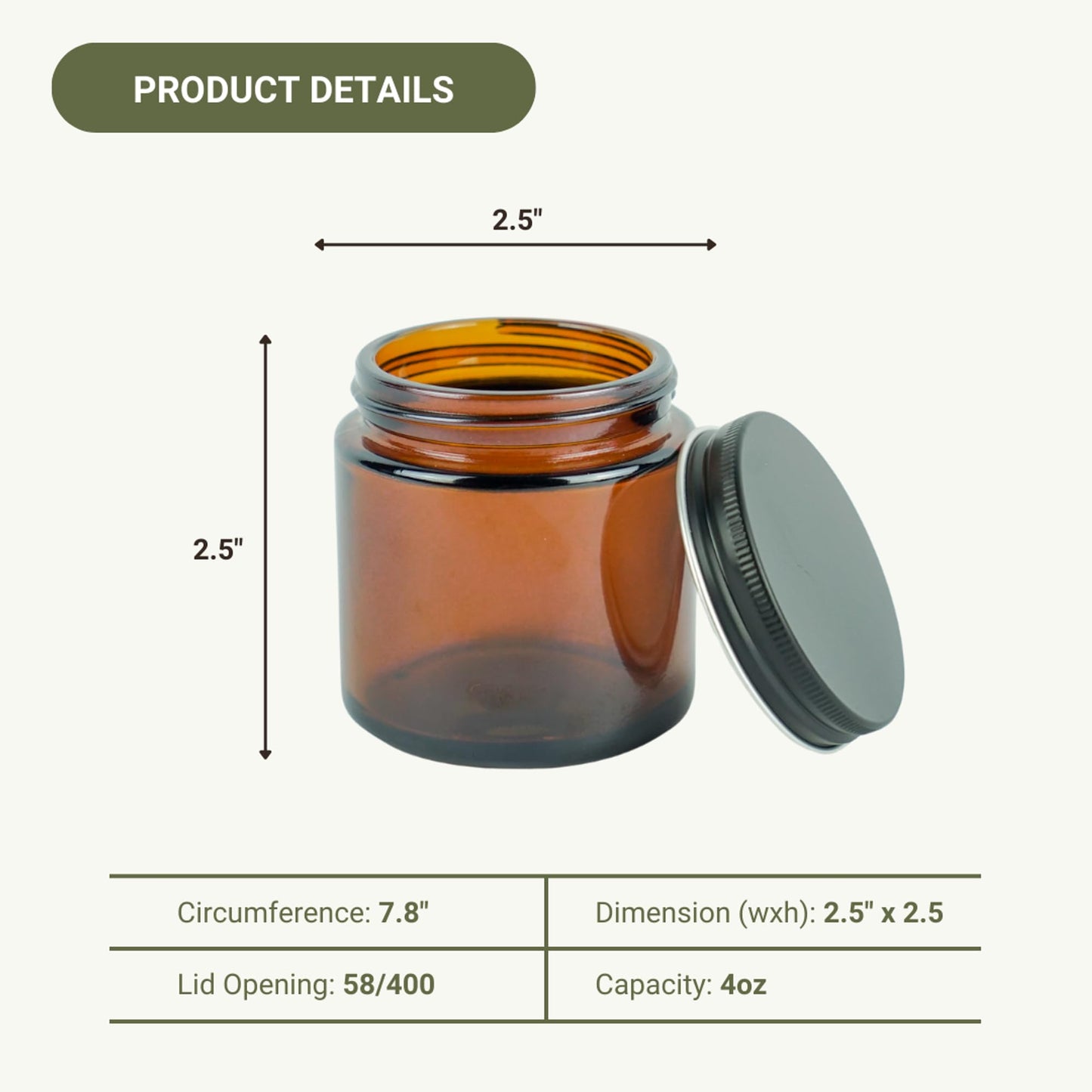 Nature Packaged Glass Amber 4oz Jar - 12 Packs, Lead-Free Empty Round Jars For Beauty Products, Lotion, and Powders - Black Lid - Small Candle Jars