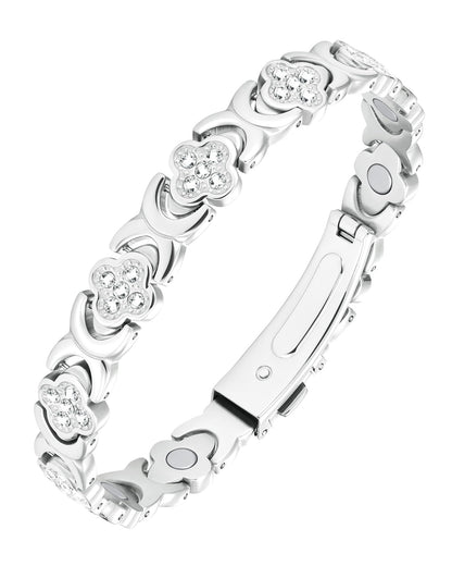 Jecanori Copper Bracelets for Women Pain Relief, Effective Pure Copper Magnetic Bracelet for Healing with 3500 Gauss Magnets, Four-leaf Clover (Silver)