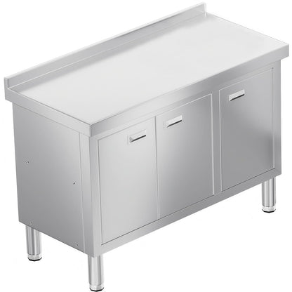 WWK 47" x 21" Stainless Steel Prep Table with Cabinet, Commercial Kitchen Table for Prep & Work, Heavy Duty Work Table with 3 Doors for Kitchen, Restaurant, Hotel, Garage and Cafe