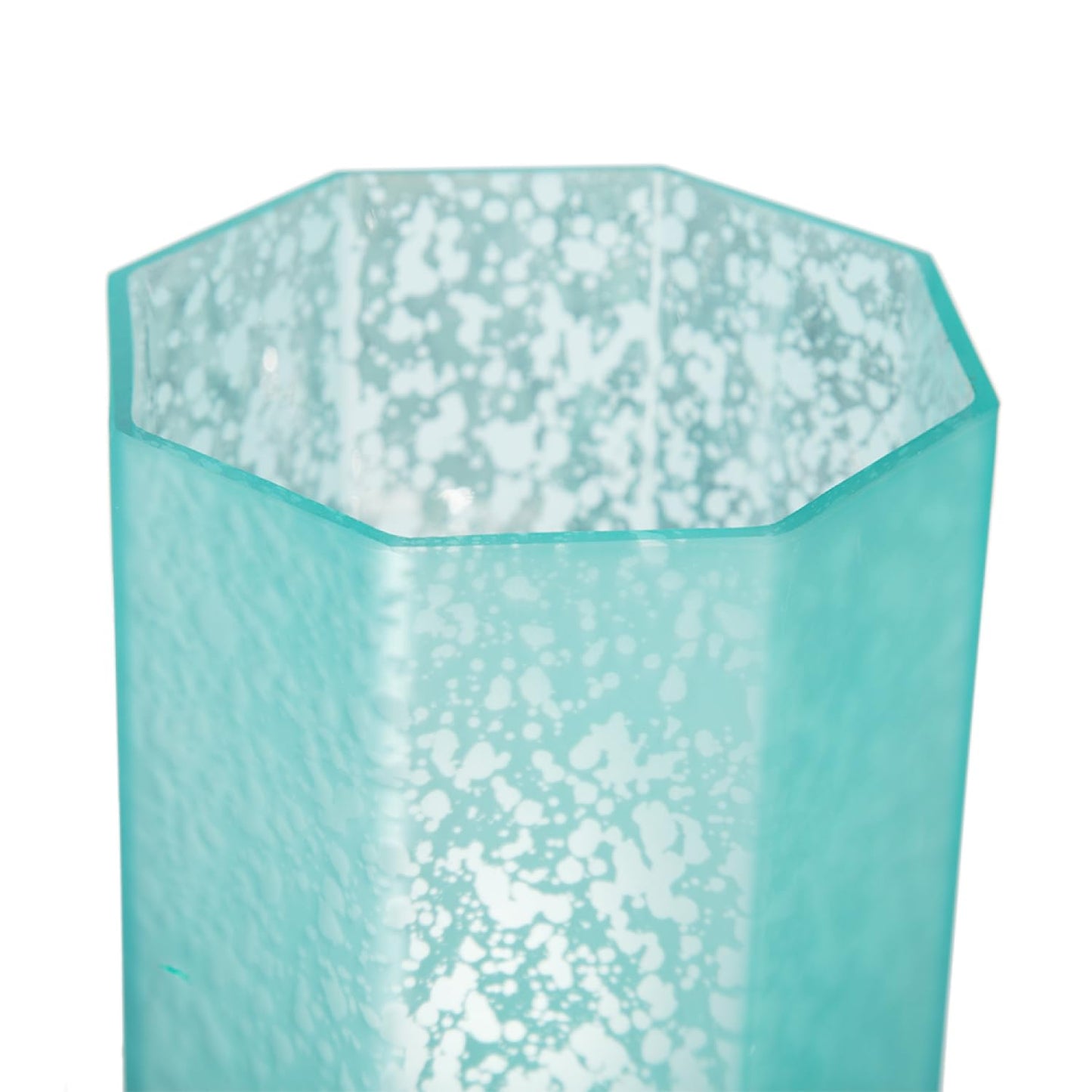 Aqua Blue Frosted Mercury Glass Octagonal Candle Holder, 4 Pack
