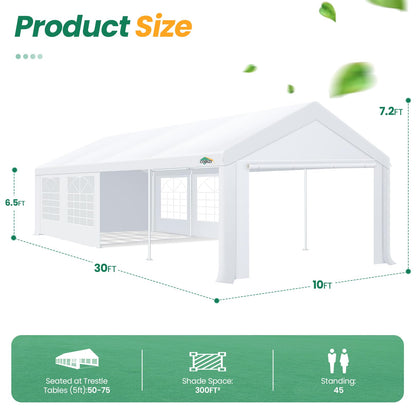 COBIZI 10x30 Party Tent Heavy Duty, Tents for Parties with Removable Sidewalls & 4 Built-in Sandbags, Commercial Wedding Tent, UV 50+, Waterproof, White