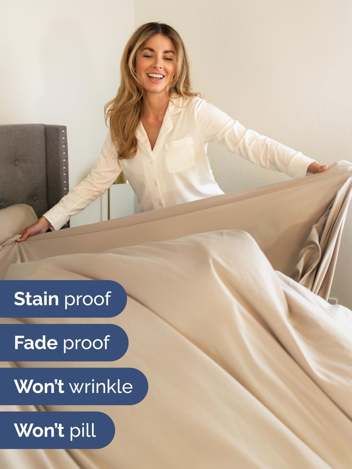 Skiennix Extra Deep Split King Sheet Set - 7 Piece Breathable Cooling Bedding - Soft, Wrinkle-Free Cream