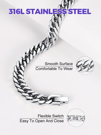 Richsteel Stainless Steel Bracelet for Men 8mm Wide Cuban Link Chain Bracelets 8.2 Inch