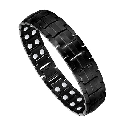 Feraco Magnetic Bracelet for Men Titanium Steel Bracelets with Double Row Magnets Adjustable (Black)