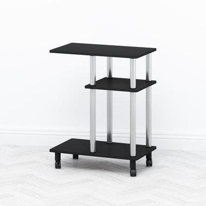 Furinno TOMI Side Table, 3-Tier C-Shape Open Shelf End Table with Wheels, Night Stand, Bedside Table, Toolless Assembly, for Living Room, Bedroom, Americano/Stainless Steel